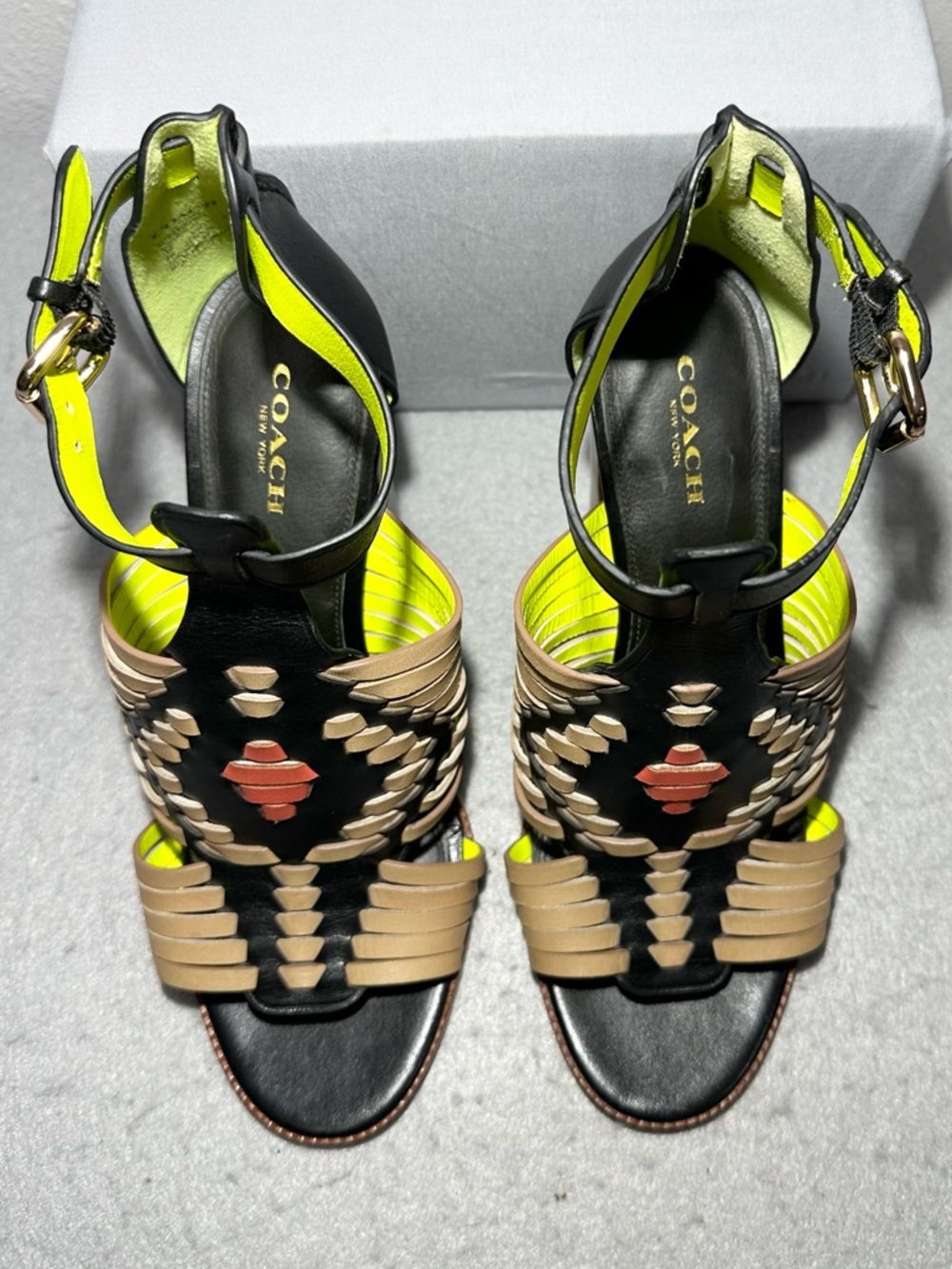 COACH Lorrie woven leather T-strap high-heel sandals - Picture 5 of 11